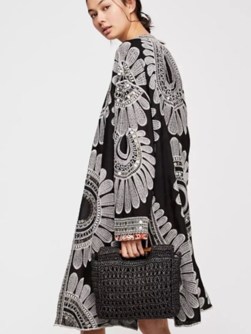 Free People Embroidered Tie Coat With Sequins Sz Medium